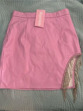 Pink Rhinestone Fringe Mini Skirt